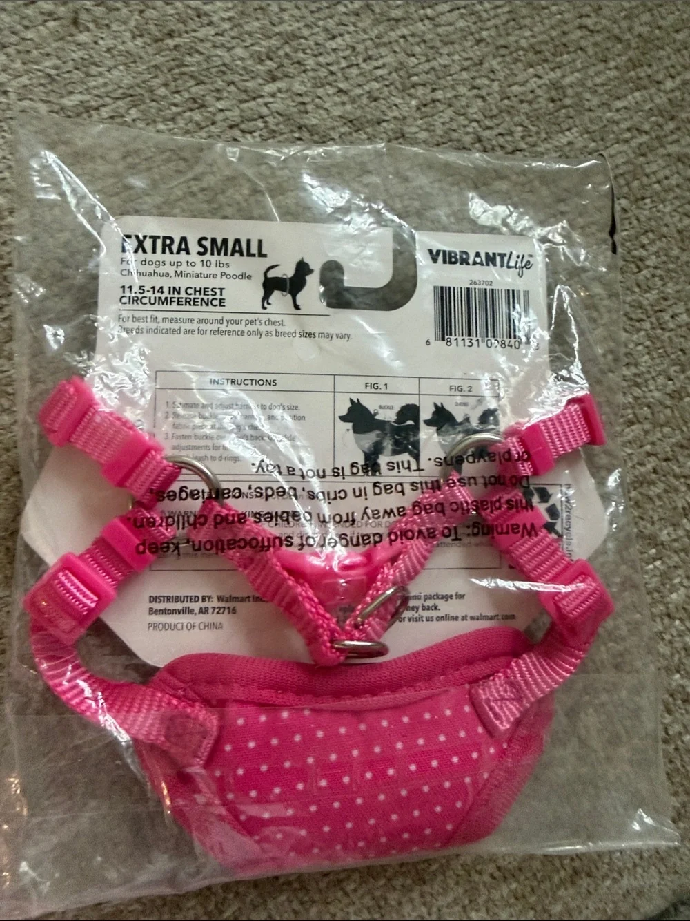 NWT Vibrant Life XS Pink Polka Dot Dog Harness with Pearl Charm